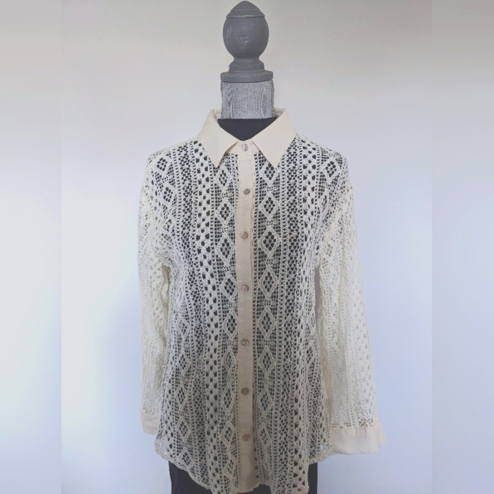Shein Off White Knit Hollow Out Blouse
